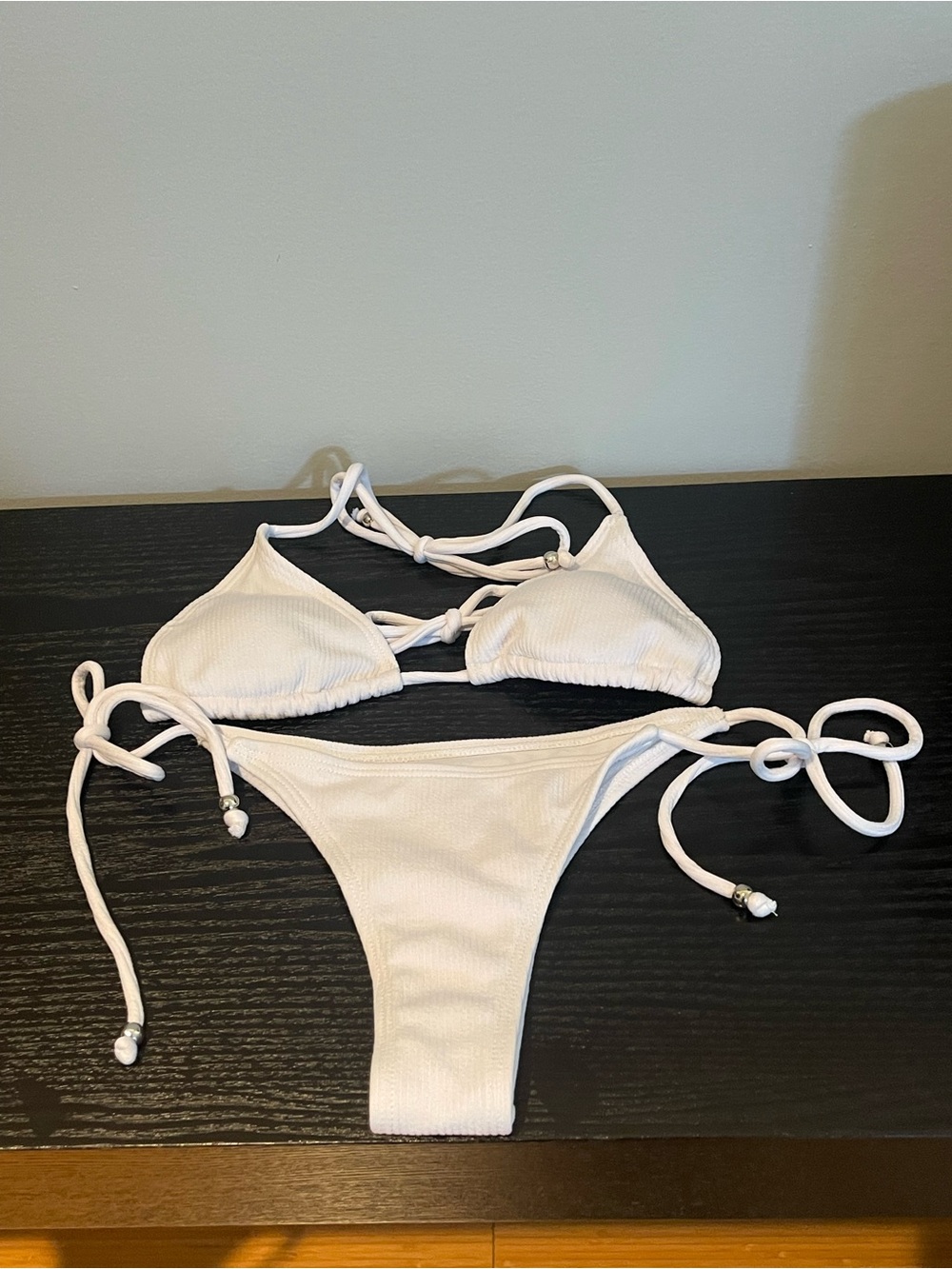 Aqua Tropic Like New White Ribbed Bikini